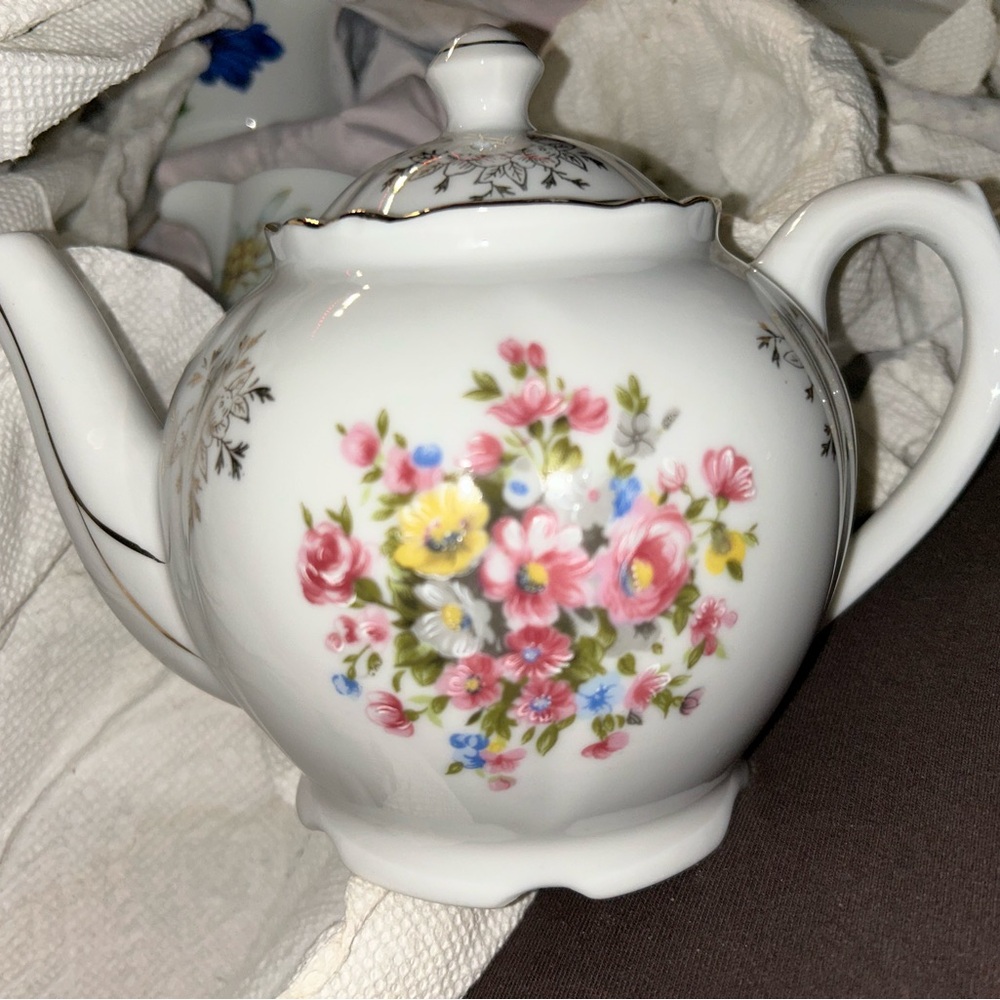 Floral White Teapot